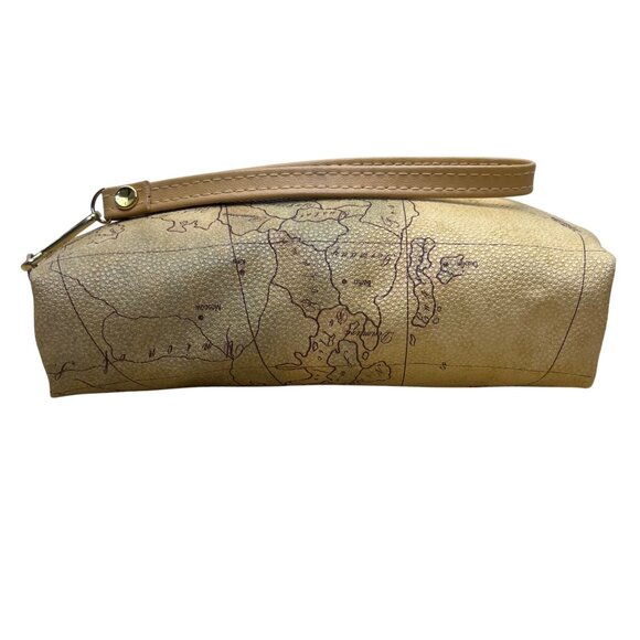Allan Edward Beige World Map Faux Leather With Small Pouch Wristlet Set - Picture 6 of 10